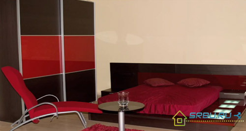 Chambre à coucher avec éclairage de lit intégré