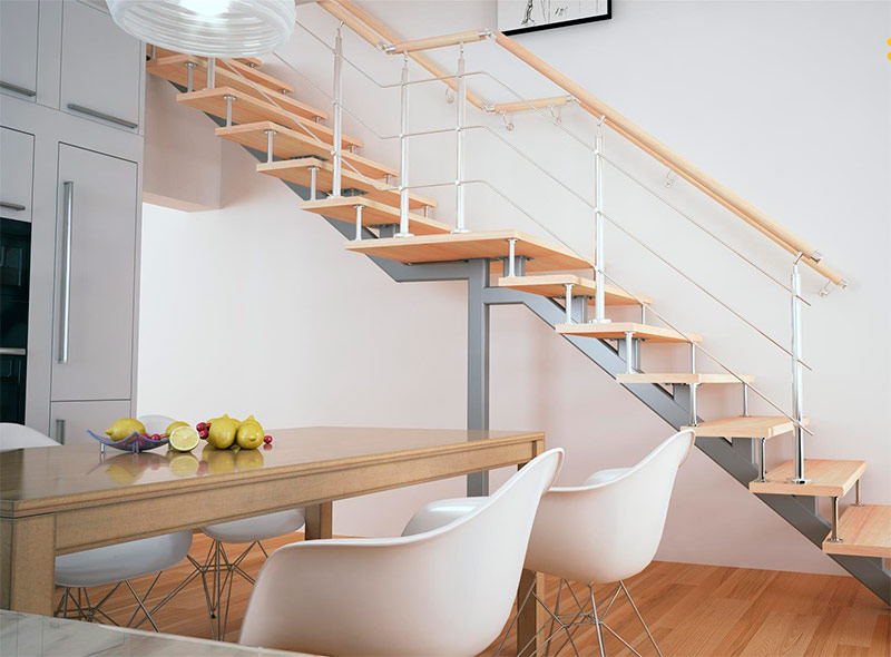 Escalier à une volée avec une plate-forme