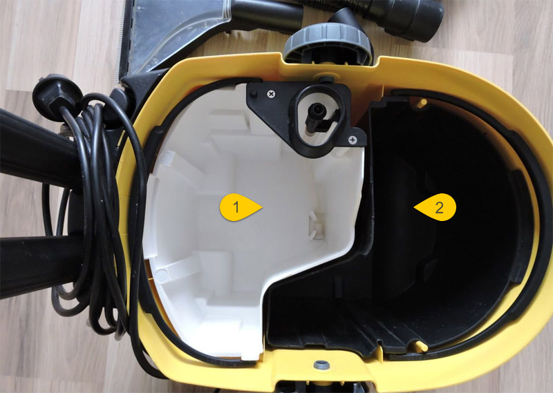 Le réservoir d'eau propre et sale